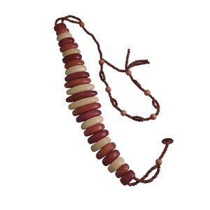 Vintage Wood Bead Belt Adjustable Natural Earthy Handmade Tribal Style 36 Inches